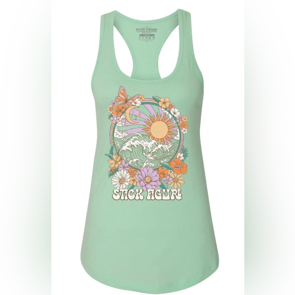 Stick Figure Vibrant Mint Graphic Tank Top